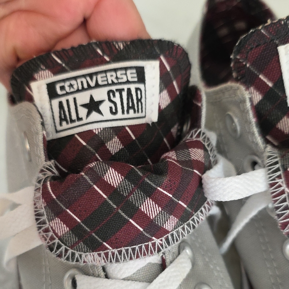Converse Womens Putty Gray and Plaid Sneakers - Picture 2 of 8